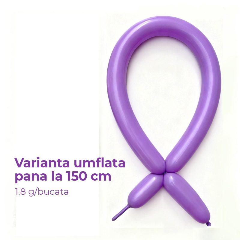 Baloane de Modelaj, Klevo, Set 50 bucati, Model Standard, din Latex, 30 x 1.5 cm, 1.8 g per unitate, pana la 150 cm, Mov