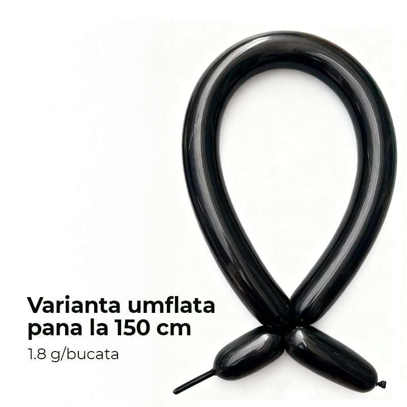Baloane de Modelaj, Klevo, Set 50 bucati, Model Standard, din Latex, 30 x 1.5 cm, 1.8 g per unitate, pana la 150 cm, Negru
