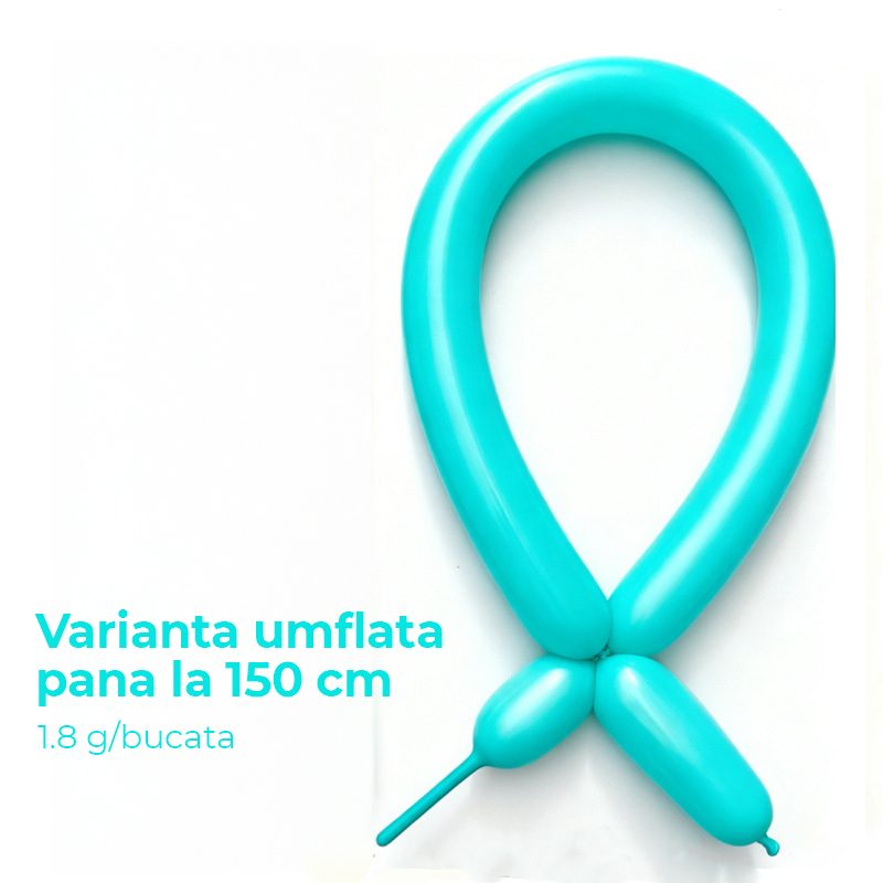 Baloane de Modelaj, Klevo, Set 50 bucati, Model Standard, din Latex, 30 x 1.5 cm, 1.8 g per unitate, pana la 150 cm, Albastru Tiffany