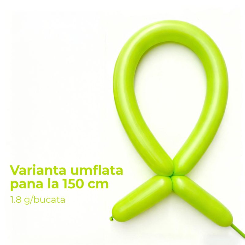Baloane de Modelaj, Klevo, Set 50 bucati, Model Standard, din Latex, 30 x 1.5 cm, 1.8 g per unitate, pana la 150 cm, Verde deschis