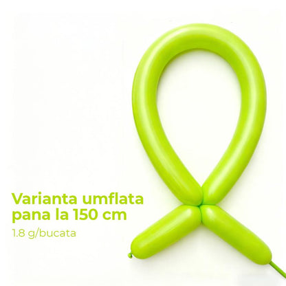 Baloane de Modelaj, Klevo, Set 50 bucati, Model Standard, din Latex, 30 x 1.5 cm, 1.8 g per unitate, pana la 150 cm, Verde deschis