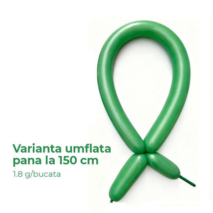 Baloane de Modelaj, Klevo, Set 50 bucati, Model Standard, din Latex, 30 x 1.5 cm, 1.8 g per unitate, pana la 150 cm, Verde