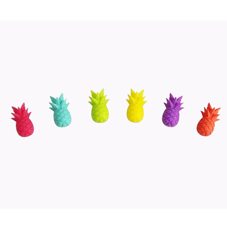 Set 6 Accesorii pentru Pahare, Klevo, pentru Petreceri/Cocktailuri, din Silicon, Model Ananas, Multicolor