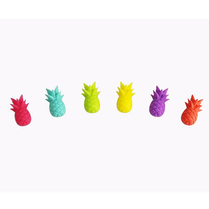 Set 6 Accesorii pentru Pahare, Klevo, pentru Petreceri/Cocktailuri, din Silicon, Model Ananas, Multicolor