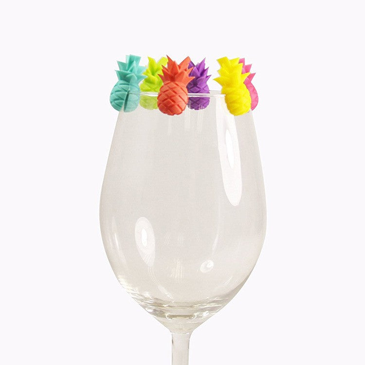 Set 6 Accesorii pentru Pahare, Klevo, pentru Petreceri/Cocktailuri, din Silicon, Model Ananas, Multicolor