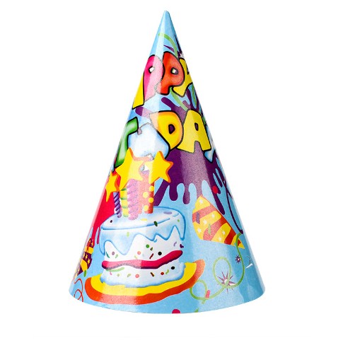 Set 6 Coifuri, Klevo, Petrecere Copii, din Carton, 20 x 13.5 cm, Model 5 Happy Birthday, Multicolor