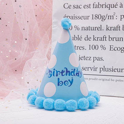 Set 6 Coifuri Birthday Boy, Klevo, pentru Petrecere, Tematica Aniversare, Model cu Buline, Albastru