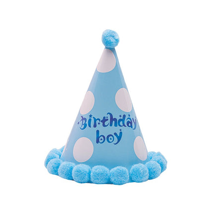 Set 6 Coifuri Birthday Boy, Klevo, pentru Petrecere, Tematica Aniversare, Model cu Buline, Albastru