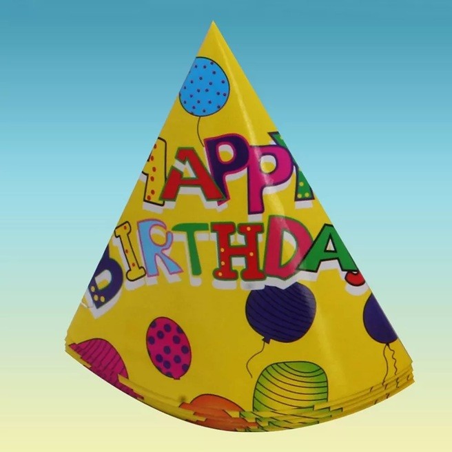 Set 6 Coifuri, Klevo, Petrecere Copii, din Carton, 20 x 13.5 cm, Model 3 Happy Birthday, Multicolor