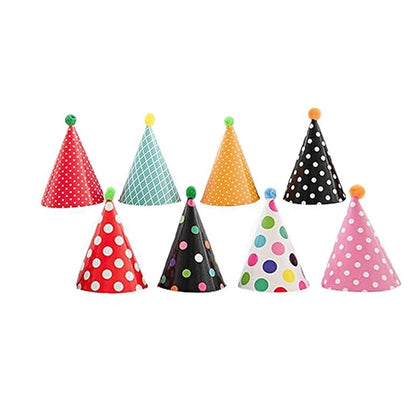 Set 6 Coifuri, Klevo, Petrecere Copii, din Carton, 24 x 13.5 cm, Model cu Buline si Dungi, Multicolor