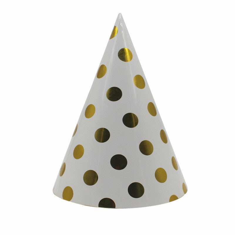 Set 6 Coifuri Metalizate, Klevo, pentru Petrecere, Tematica Aniversare, Model Buline, 20 cm, Auriu