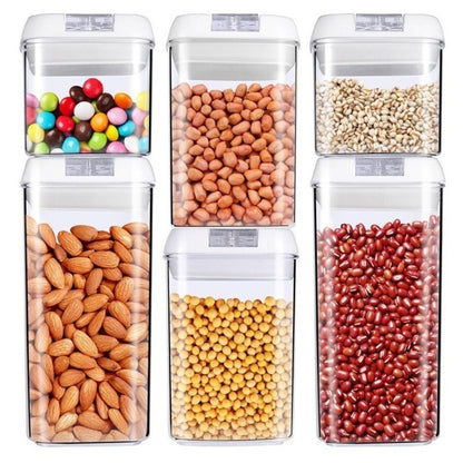 Set 6 Recipiente din Plastic, Klevo, pentru Alimente/Obiecte, Inchidere Ermetica, 2 x 0.5l, 2 x 0.8l, 2 x 1.2l, Capac Alb, Transparent