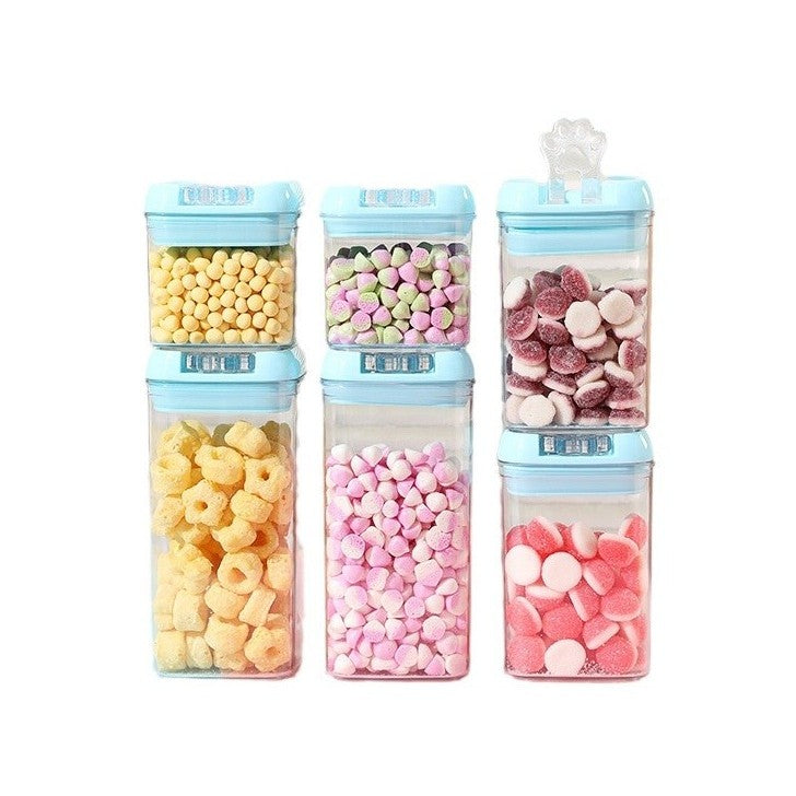 Set 6 Cutii de Depozitare Alimente, Klevo, 2 x 500ml, 2 x 800ml, 2 x 1200ml, Capac Albastru, din PP+PET, Inchidere Ermetica, Transparent