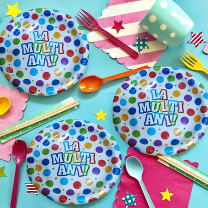 Set 6 Farfurii de Unica Folosinta, Klevo, Colectia, LA MULTI ANI, 23 cm, din Carton Laminat, Multicolor