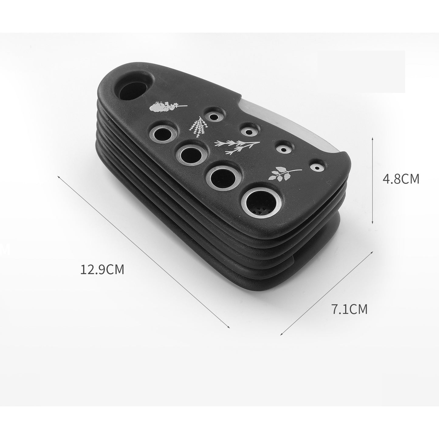 Set 6 in 1 mini ustensile bucatarie Klevo, taietor pizza, cutit, curatator, razatoare, desfacator, presa usturoi, manere din ABS, lame ascutite din otel inoxidabil, 7.1 x 12.9 x 4.8 cm,  negru