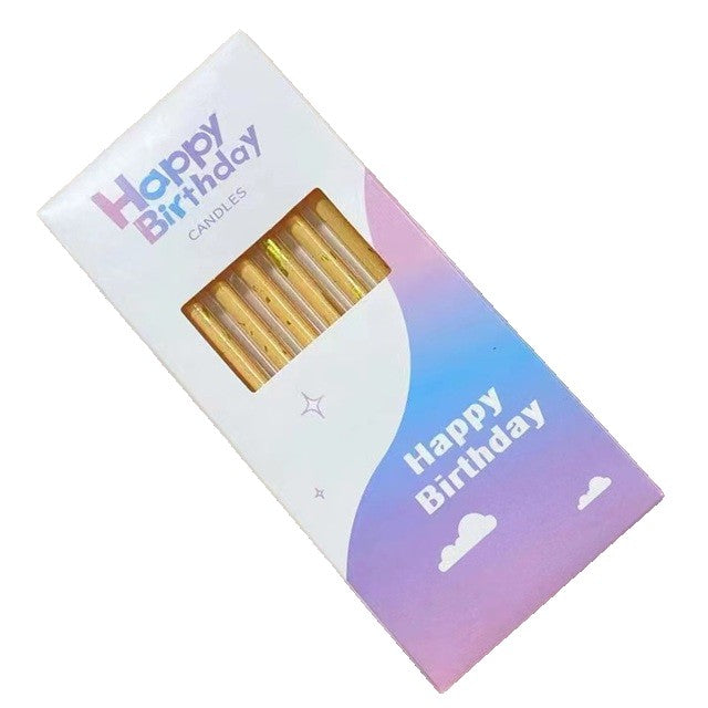 Set 6 Lumanari Lungi, Klevo, din Parafina, 10 x 0.5 cm, Happy Birthday, Bej