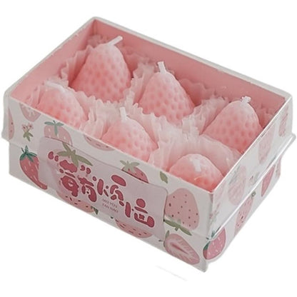 Set 6 Lumanari Parfumate, Klevo, Model Capsunici, Ardere 30 min, 78g, 6.3 x 9.3 x 3.8 cm, Roz
