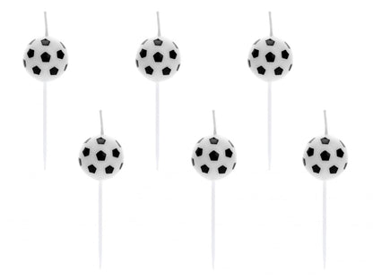 Set 6 Lumânări tort Mingi de Fotbal, 2.5cm