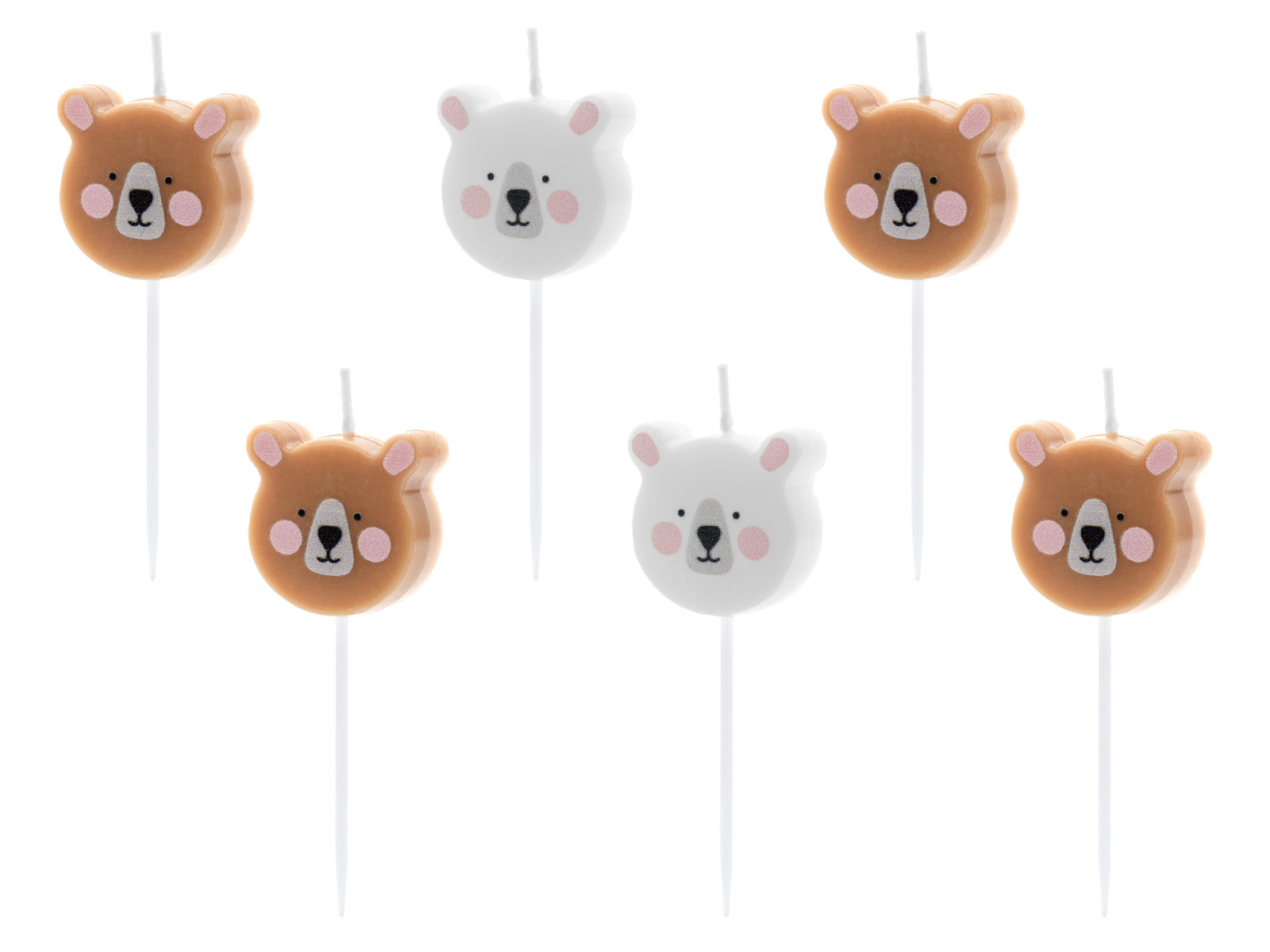 Set 6 Lumânări tort Urs, mix, 3cm