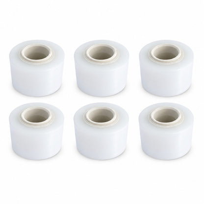 Set 6 Mini Role Folie Stretch Manuala pentru Ambalare, Impachetare si Fixare Produse, Utilizare Depozit si Transport, 12.5 cm, 0.38 kg pe Rola, Transparent