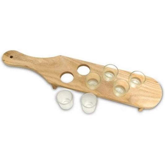Pahare Shot din Sticla, Klevo, Set 6 pahare pentru Shot cu Suport din Lemn, Design Rustic, 41 x 8.5 x 6 cm, Model 2, Maro