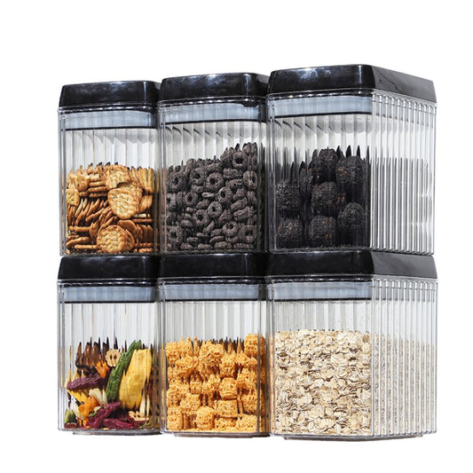 Set 6 Recipiente din Plastic, Klevo, pentru Alimente/Obiecte, Inchidere Ermetica, Textura Ondulata, 6 x 1.5l, Transparent