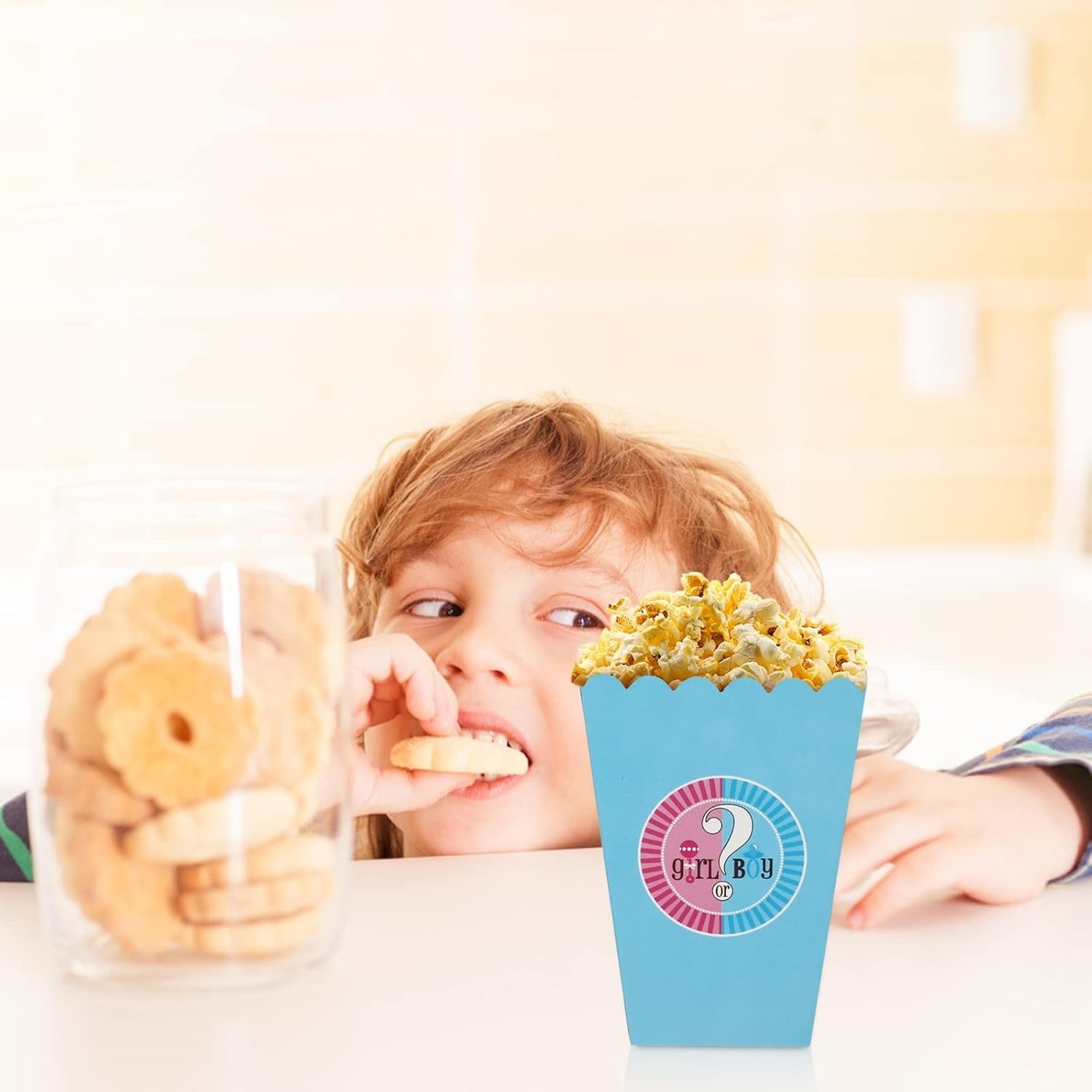 Set 6 Cutii Popcorn Gender Reveal, Klevo, Girl or Boy, din Carton, 13 x 9 cm, Roz/Albastru