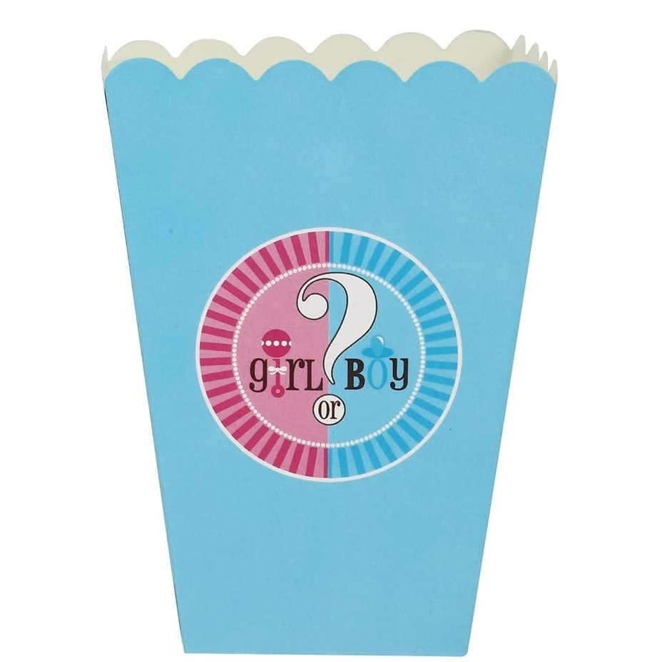 Set 6 Cutii Popcorn Gender Reveal, Klevo, Girl or Boy, din Carton, 13 x 9 cm, Roz/Albastru