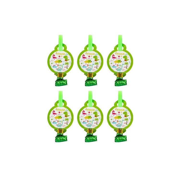 Set 6 Suflatori, Klevo, Colectia Dino Park, 12 x 7 cm, din Carton/Plastic/Hartie, Multicolor