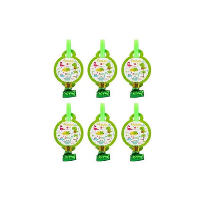 Set 6 Suflatori, Klevo, Colectia Dino Park, 12 x 7 cm, din Carton/Plastic/Hartie, Multicolor