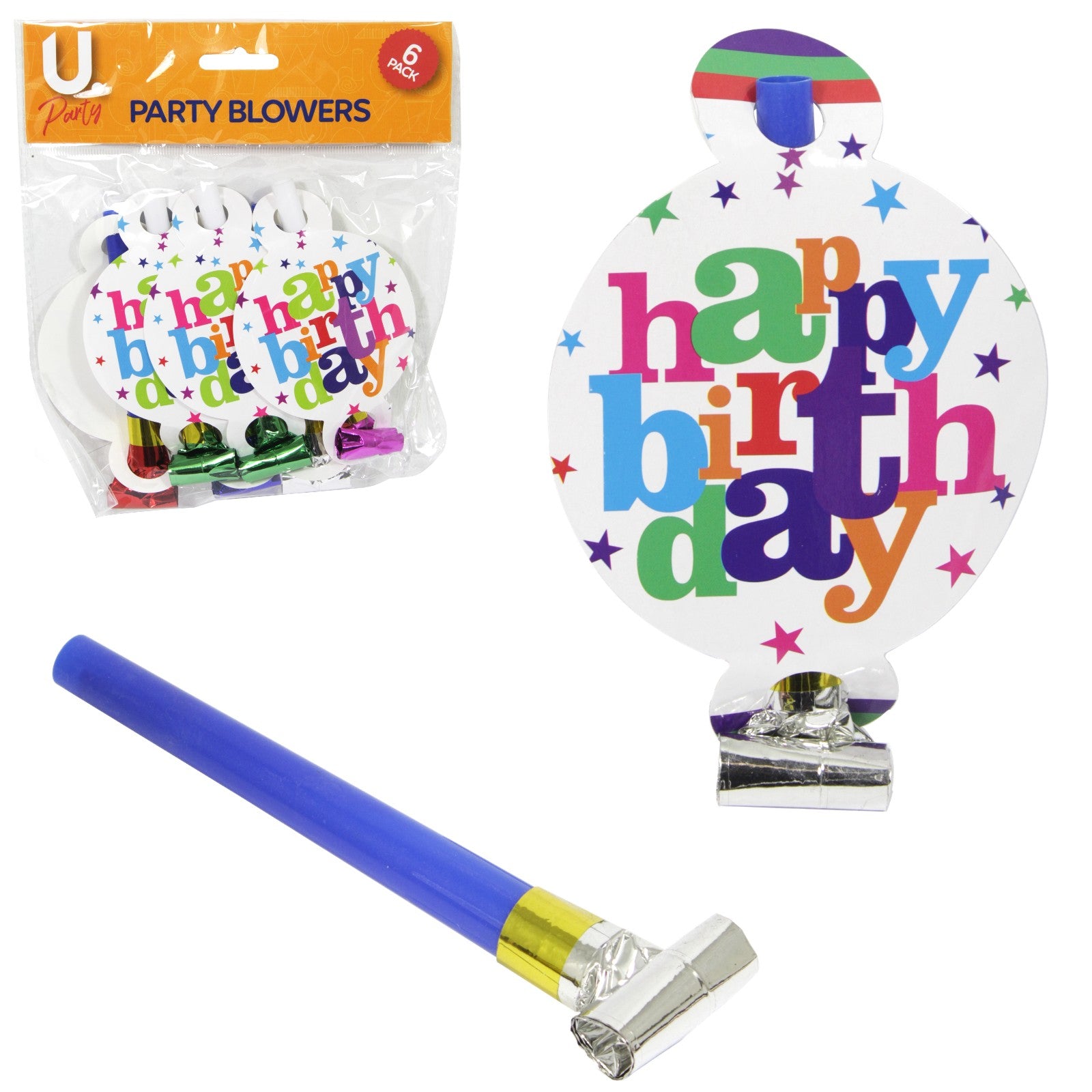 Set 6 Suflatori, Klevo, Colectia Happy Birthday, 19 x 11 cm, din Carton/Plastic/Hartie, Multicolor