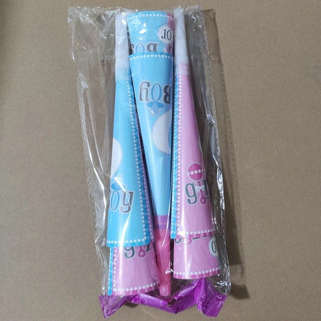 Set 6 Suflatori Gender Reveal, Klevo, Girl or Boy, din Carton, 20 x 5 cm, Roz/Albastru