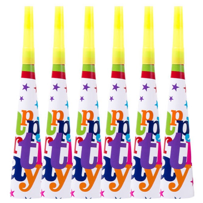 Set 6 Trompete Happy Birthday, Klevo, pentru Petrecere, Tematica Aniversare, 18.3x5 cm, Multicolor