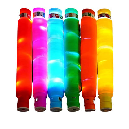 Set 6 Tuburi Antistres, Klevo, cu Lumina LED, Fidget Pop Tube, multicolor