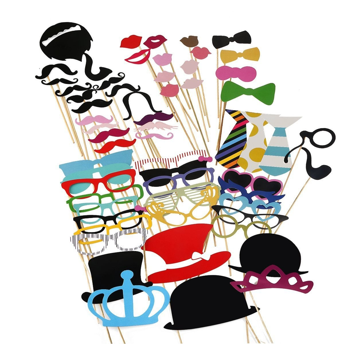 Set 60 de Accesorii pentru Petrecere, Klevo, Props pentru Coltul de Poze, Ochelari, Palarii, Mustata, Cravata, pentru Evenimente, Multicolor