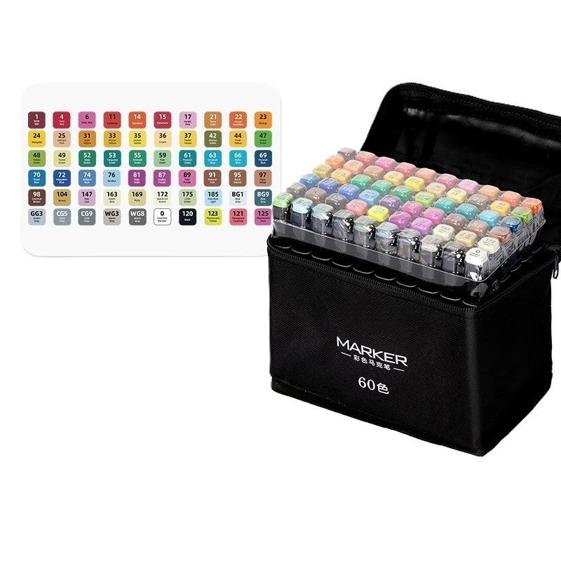 Set 60 Markere, Klevo, pe Baza de Alcool, Dublu Capat, Subtire 1mm si Gros 6 mm, Geanta Depozitare, 15 cm, Multicolor