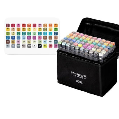 Set 60 Markere, Klevo, pe Baza de Alcool, Dublu Capat, Subtire 1mm si Gros 6 mm, Geanta Depozitare, 15 cm, Multicolor