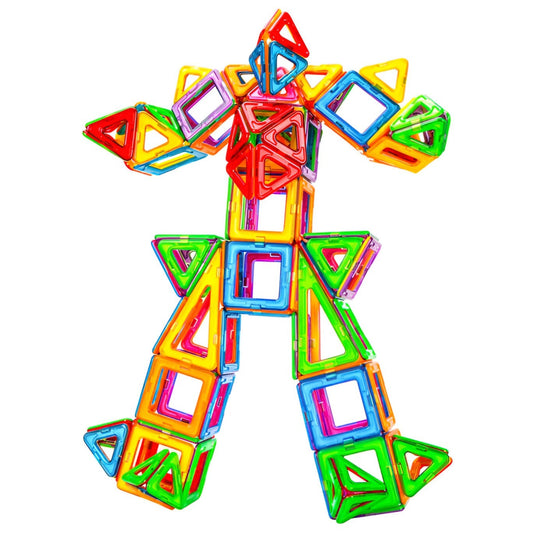 Set 60 Piese Magnetice de Constructie, Klevo, Piese Mari, Magnetic Blocks, Forme Geometrice, 3 Ani, ABS, Magnet, 22 x 17.2 x 8.5 cm, Multicolor