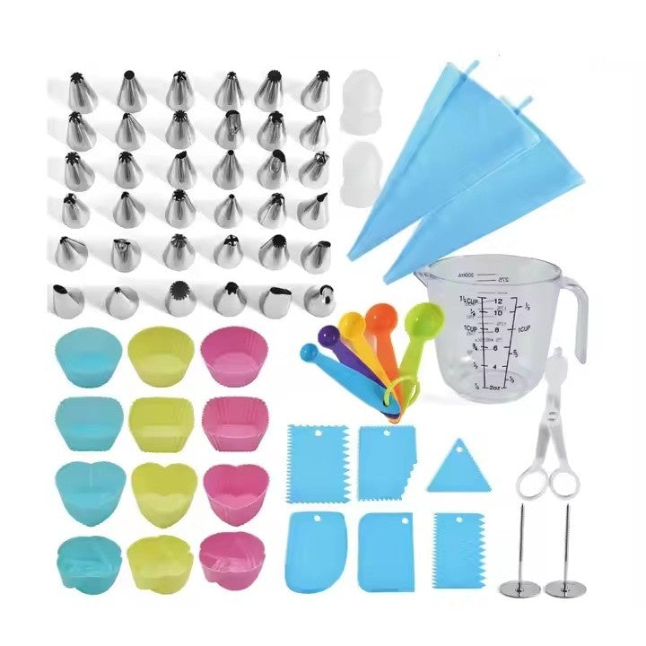 Set 63 Piese Ustensile pentru Ornare Prajituri, Klevo, din Plastic si Otel Inoxidabil, Forme Briose, Multicolor