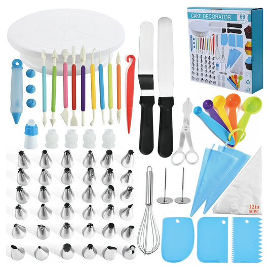 Set 66 Piese Ustensile pentru Ornare Prajituri, Klevo, din Plastic si Otel Inoxidabil, Multicolor