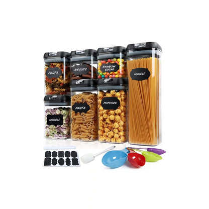 Set 7 Recipiente Organizare Alimente, Klevo, Inchidere Etansa, Etichete Reutilizabile, Cupe Masurare, 4 Dimensiuni Diferite, din Plastic Dur, Transparent