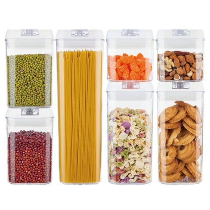 Set 7 Recipiente din Plastic, Klevo, pentru Alimente/Obiecte, Inchidere Ermetica, 2 x 0.5l, 2 x 0.8l, 2 x 1.2l, 1 x 1.9 l, Capac Alb, Transparent