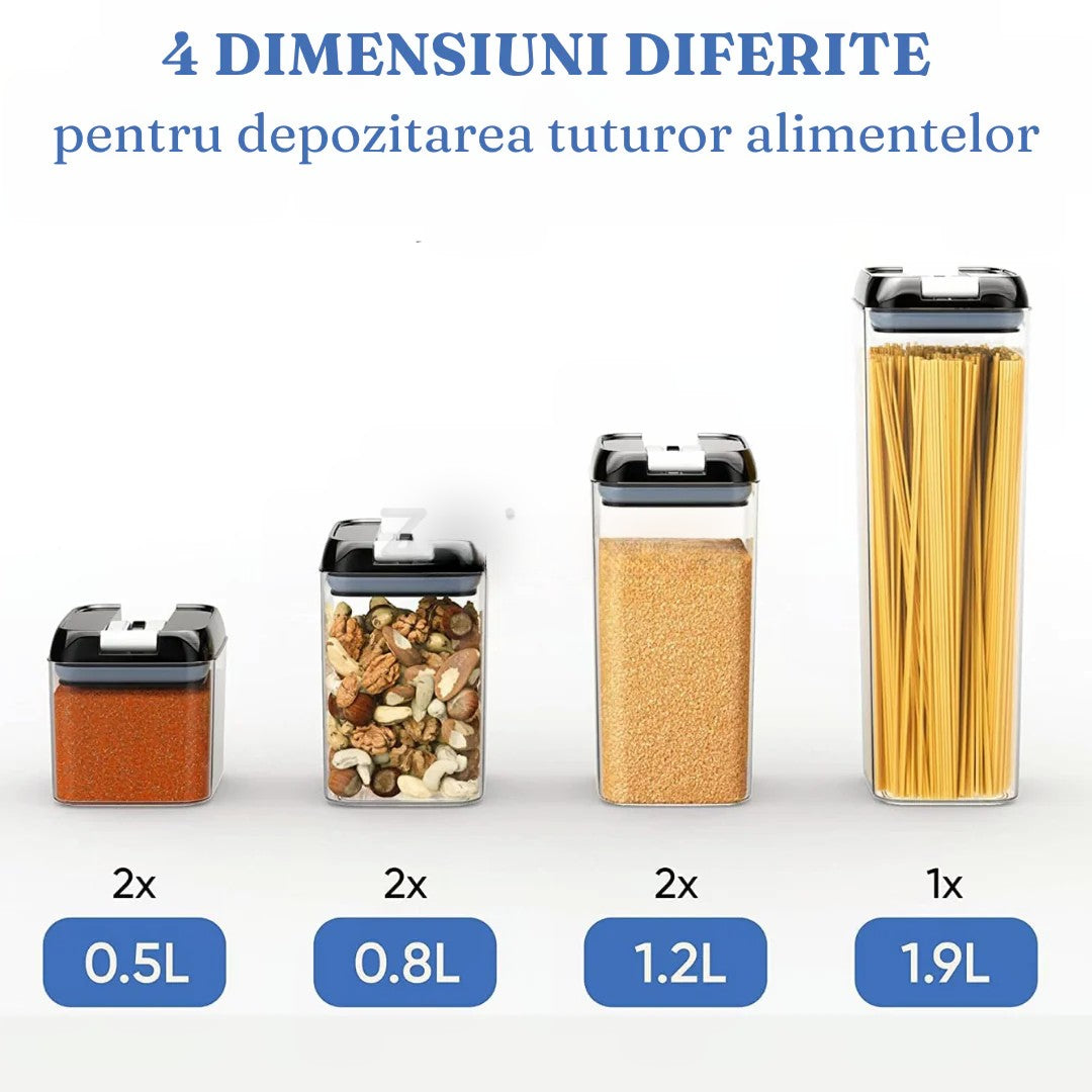 Set 7 Recipiente Organizare Alimente, Klevo, Inchidere Etansa, Etichete Reutilizabile, Cupe Masurare, 4 Dimensiuni Diferite, din Plastic Dur, Transparent
