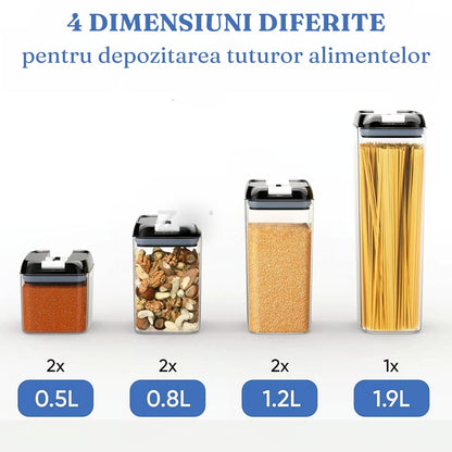 Set 7 Recipiente Organizare Alimente, Klevo, Inchidere Etansa, Etichete Reutilizabile, Cupe Masurare, 4 Dimensiuni Diferite, din Plastic Dur, Transparent