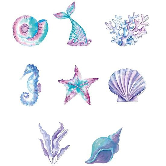 Set 8 Decoratiuni pentru Petrecere Sirena, Klevo, Colectia Mermaid, Panglici Incluse, Multicolor