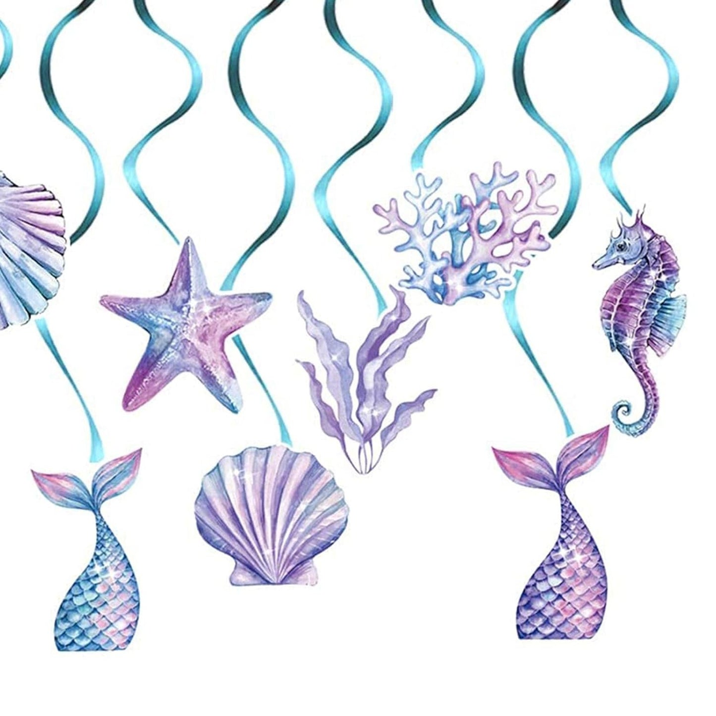 Set 8 Decoratiuni pentru Petrecere Sirena, Klevo, Colectia Mermaid, Panglici Incluse, Multicolor