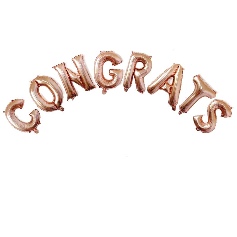 Set 8 Baloane din Folie Metalizata, Klevo, Model Scris Congrats, Litere de 40 cm, Tema Absolvire, Baloane Party, Ambalaj Individual, Pai Inclus, Umflare cu Aer sau Heliu, Roz