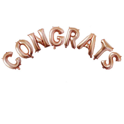Set 8 Baloane din Folie Metalizata, Klevo, Model Scris Congrats, Litere de 40 cm, Tema Absolvire, Baloane Party, Ambalaj Individual, Pai Inclus, Umflare cu Aer sau Heliu, Roz