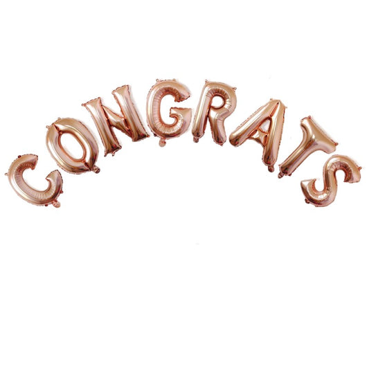 Set 8 Baloane din Folie Metalizata, Klevo, Model Scris Congrats, Litere de 40 cm, Tema Absolvire, Baloane Party, Ambalaj Individual, Pai Inclus, Umflare cu Aer sau Heliu, Roz