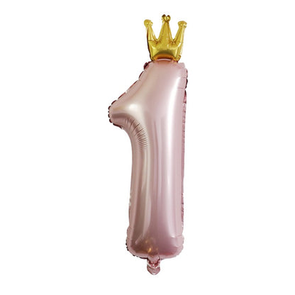 Set 8 Baloane din Folie Metalizată si din Latex, Klevo, Figurine Cifra 1 Printesa 91cm, Stea 45 cm si Cerc 55 cm, Baloane Latex 30 cm, Tema Prima Aniversare, Ambalaj Individual, Pai Inclus, Umflare cu Aer sau Heliu, Roz